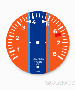 Custom Order: For Porsche 911 930: Gauge Face Tachometer – 8000 RPM – Tangerine Orange – Custom Pattern