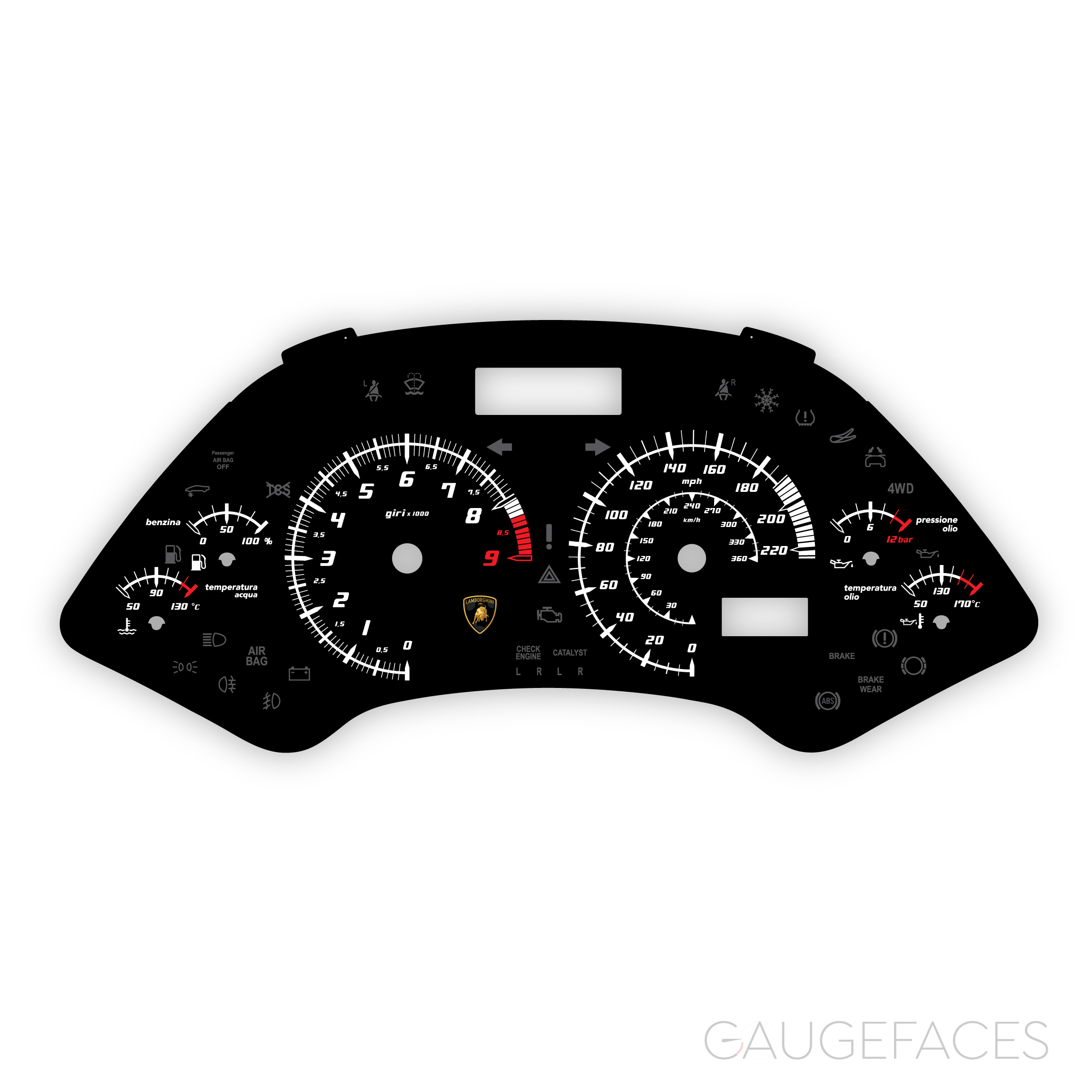 Lamborghini-Murcielago-LP640-gauge-face---mph-kmh-black