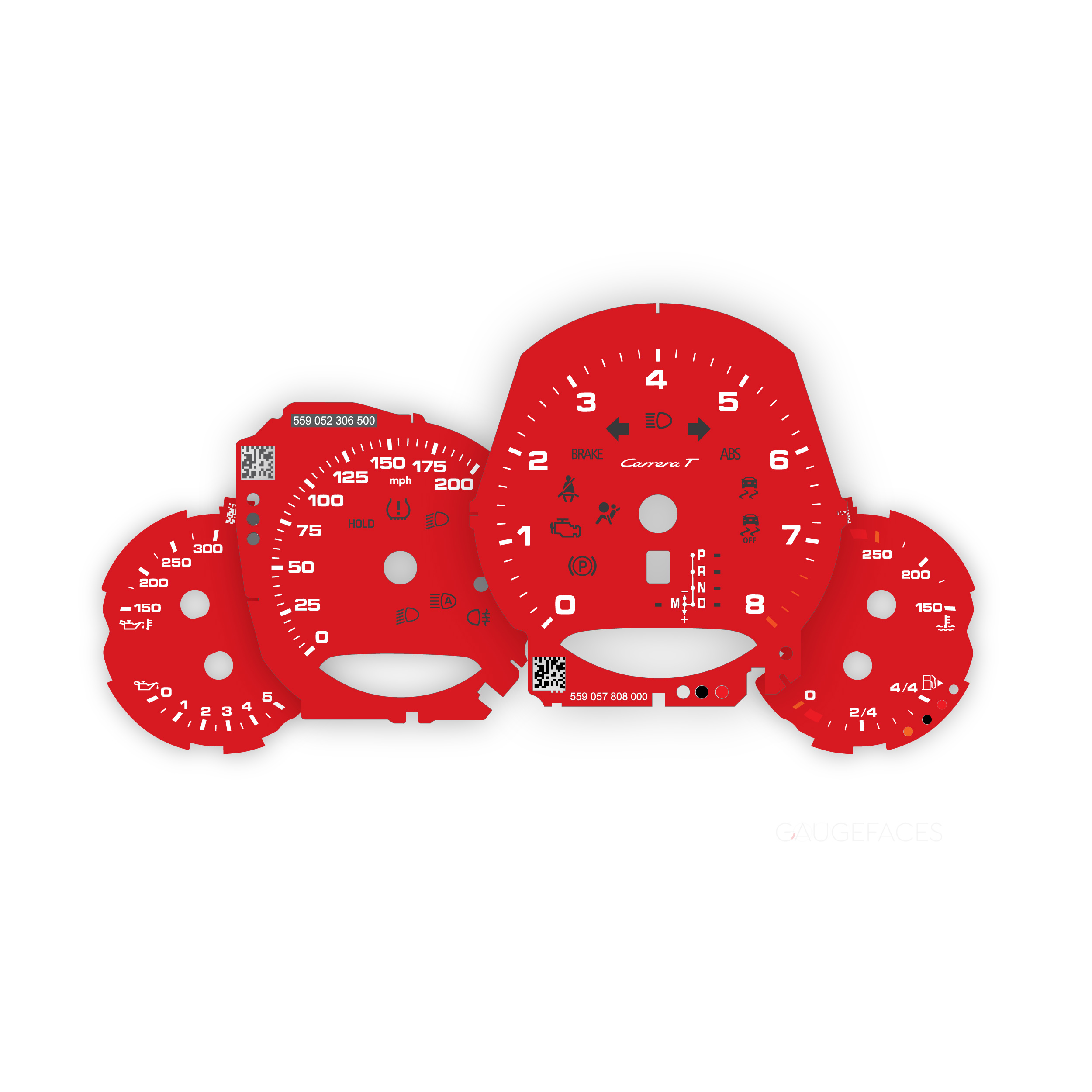 Porsche-911-991.2-Carrera-T-gauge-faces-set-Guards-Red-US-PDK