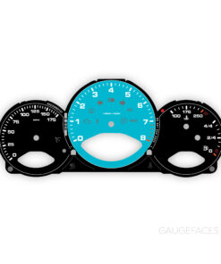 For Porsche 987 Boxster / Cayman: Gauge Face - OPTIONS - Black / Miami Blue Tachometer (Blockstyle Font)