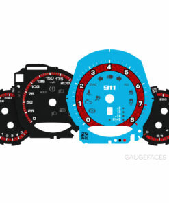 Custom Order For Porsche 911 (991.2): Gauge Faces Set – Black / Miami Blue with Red-Black Striped Rings