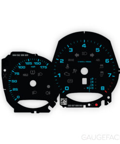 Custom Order: Porsche 981 Cayman Gauge Faces – US-Spec – Black with Miami Blue Numbers