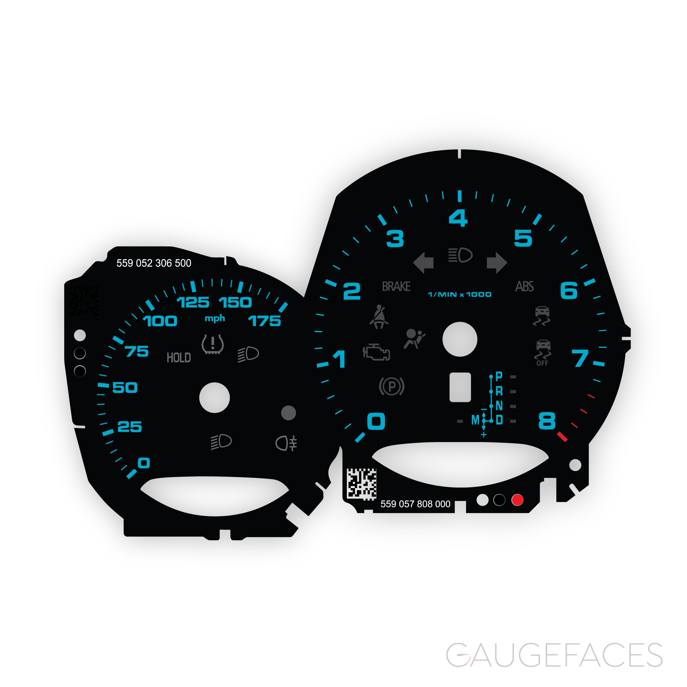 Porsche-Cayman-981-gauge-faces-replacement-dials-Black-Miami-Blue-Numbers-Solid
