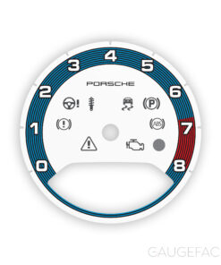 For Porsche 971 Panamera / E3 Cayenne Gauge Face Tachometer - PORSCHE Logo - White with Blue Ring