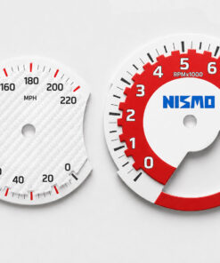 Collaboration Product: Nissan GT-R R35 Gauge Faces - NISMO Logo – White / Red with Carbon Fiber Accents
