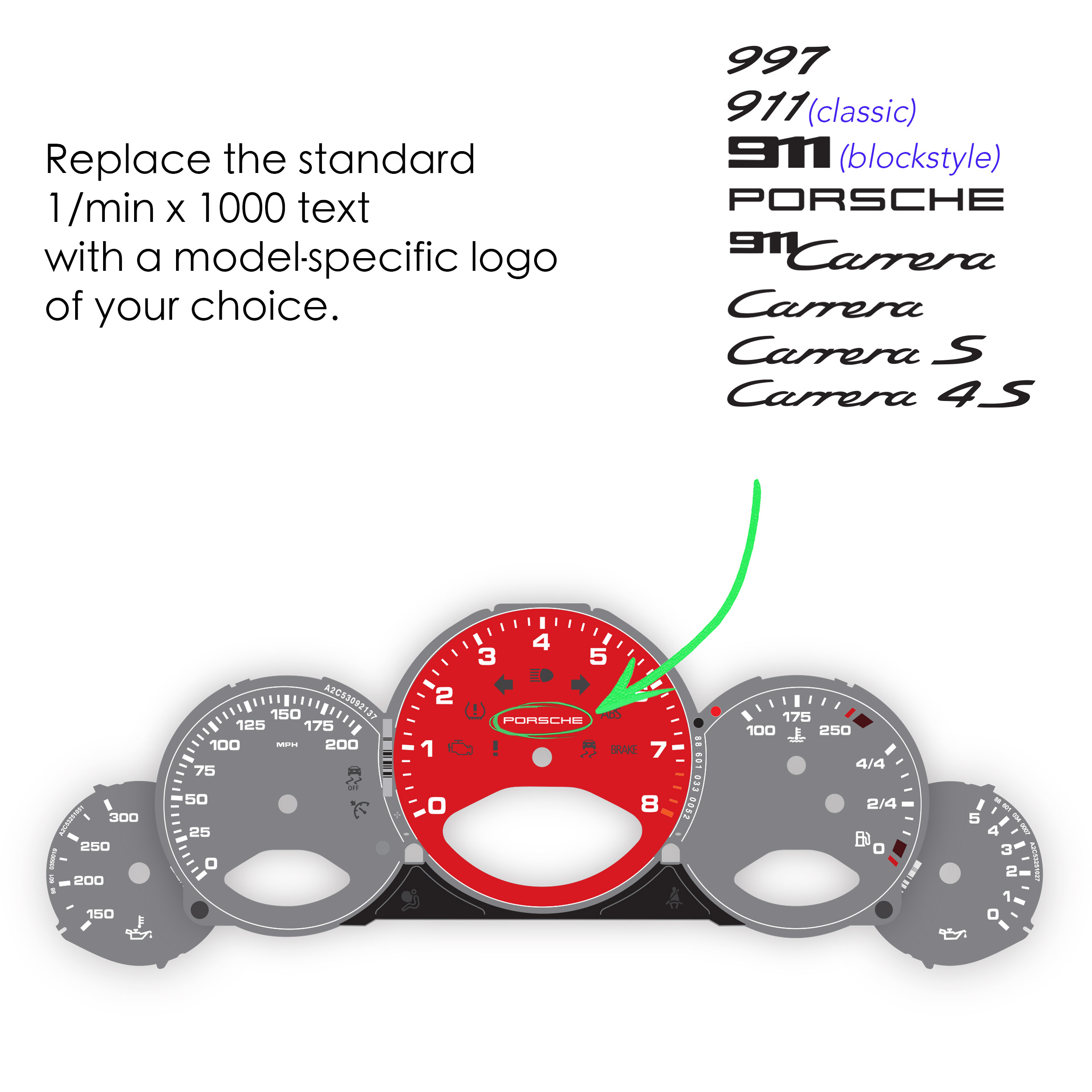 Porsche-997-gauge-faces---Silver-Red-logo-options