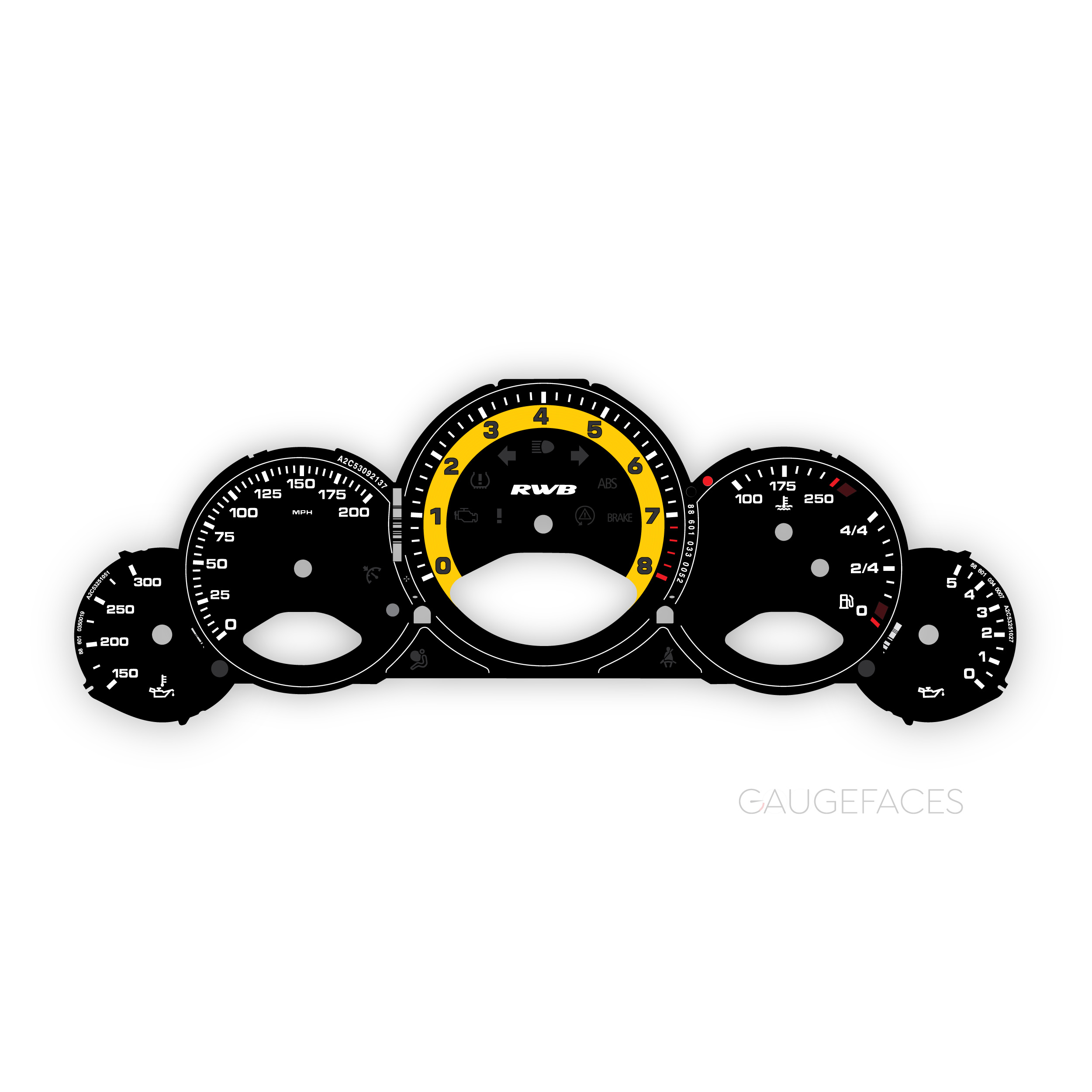 Porsche-997.1-gauge-faces---black-with-yellow-halo-ring---US-manual