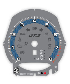 For Porsche Macan GTS: Gauge Face Tachometer – Gray / Blue Pinstripe