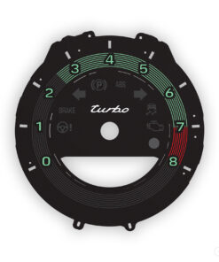 Custom Order: For Porsche 911 (992) Turbo: Gauge Face Tachometer – Heritage Design Edition – Black with Retro Style Ring
