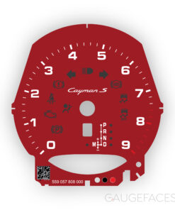 Custom Order: Porsche 981 Cayman S: Gauge Face Tachometer – PDK – Carmine Red