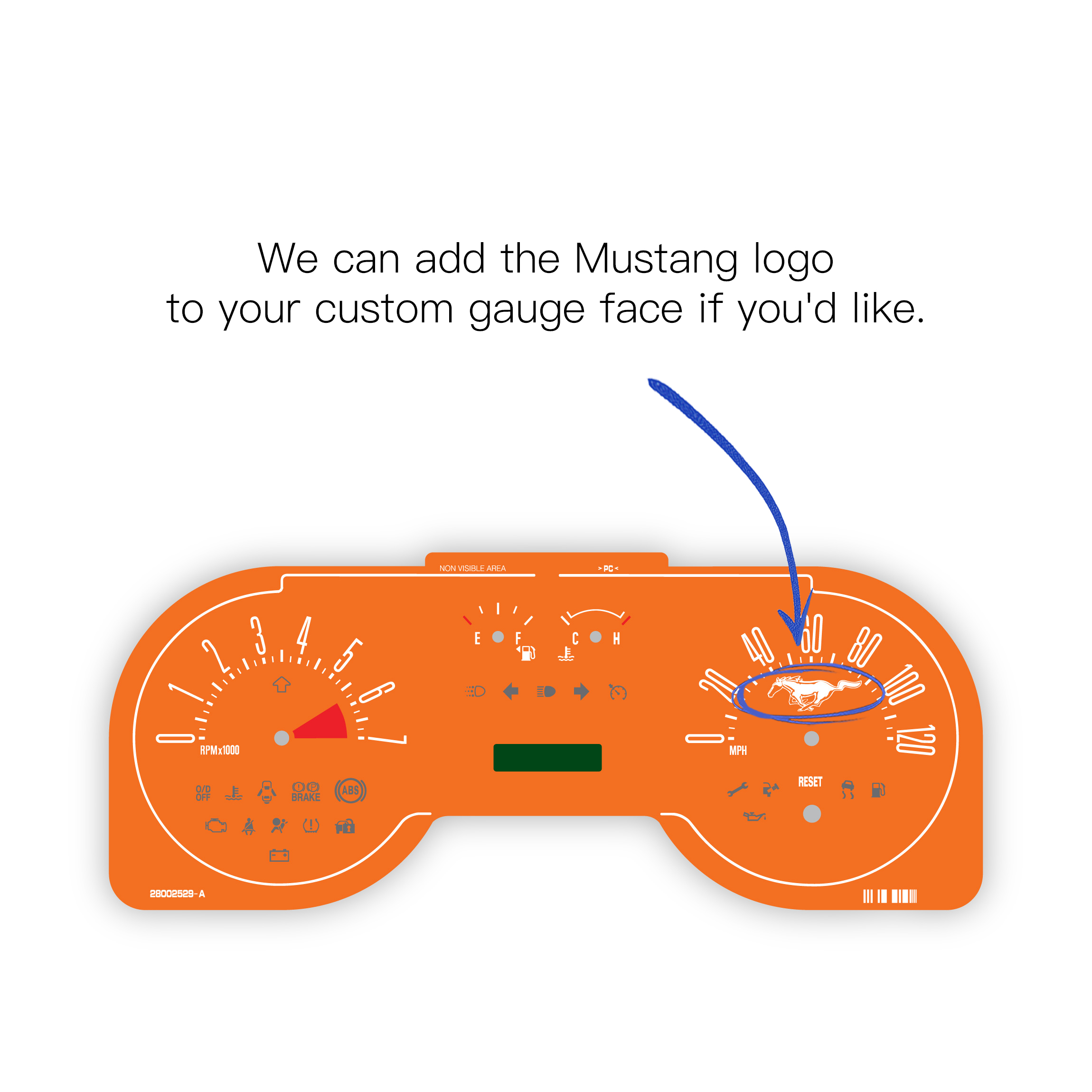 Ford-Mustang-2007-2009-instrument-cluster-gauge-face-logo-orange