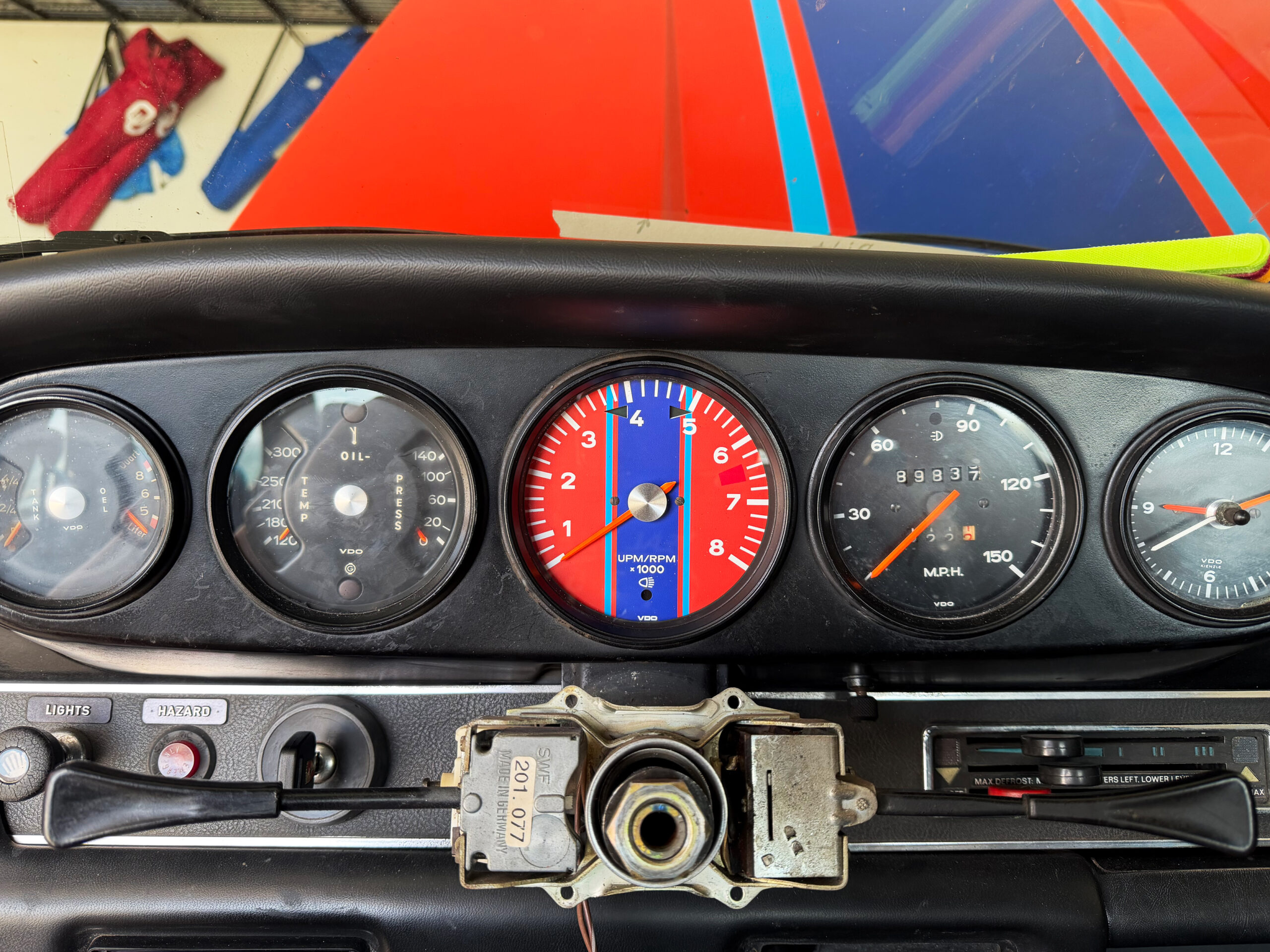 Porsche-1972-911-instrument-cluster-gauge-face-tachometer---orange-blue