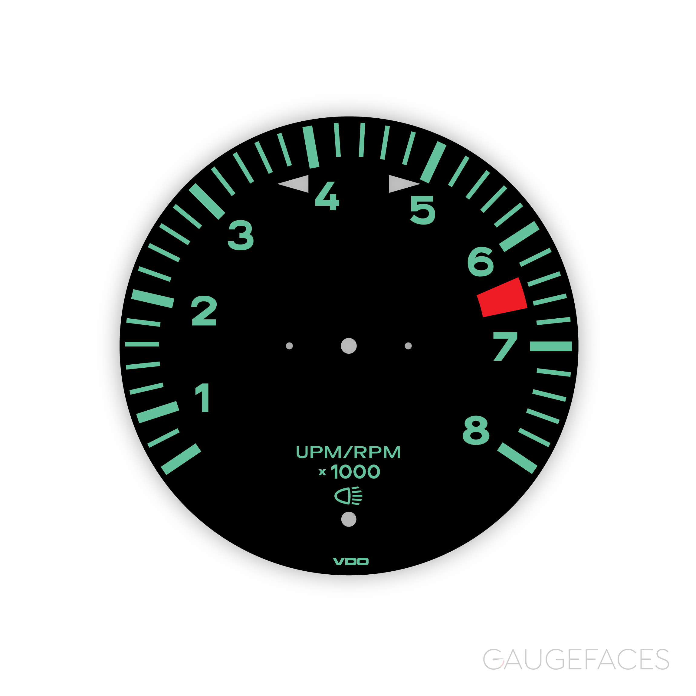 Porsche-911-T-2.2-gauge-face-tachometer---Black-green-lettering