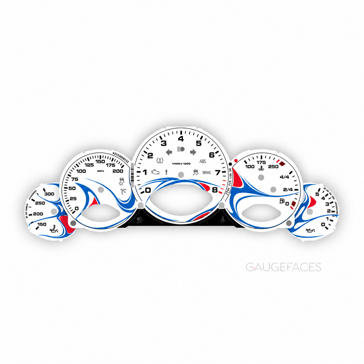 Porsche-997-gauge-faces-replacement-dials-White-with-blue-red-livery