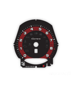 Custom Order: For Porsche 991.1: Gauge Face Tachometer – Carrera Logo – Black / Guards Red Pinstripe