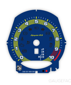 For Porsche 718 Spyder RS: Gauge Face Tachometer – Dark Blue / Yellow Pinstripe (Yellow Logo)