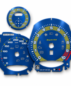 Custom Order: For Porsche 718 Spyder RS: Gauge Faces – US – Blue with Racing Yellow Fine-Line Ring – Plastic Base