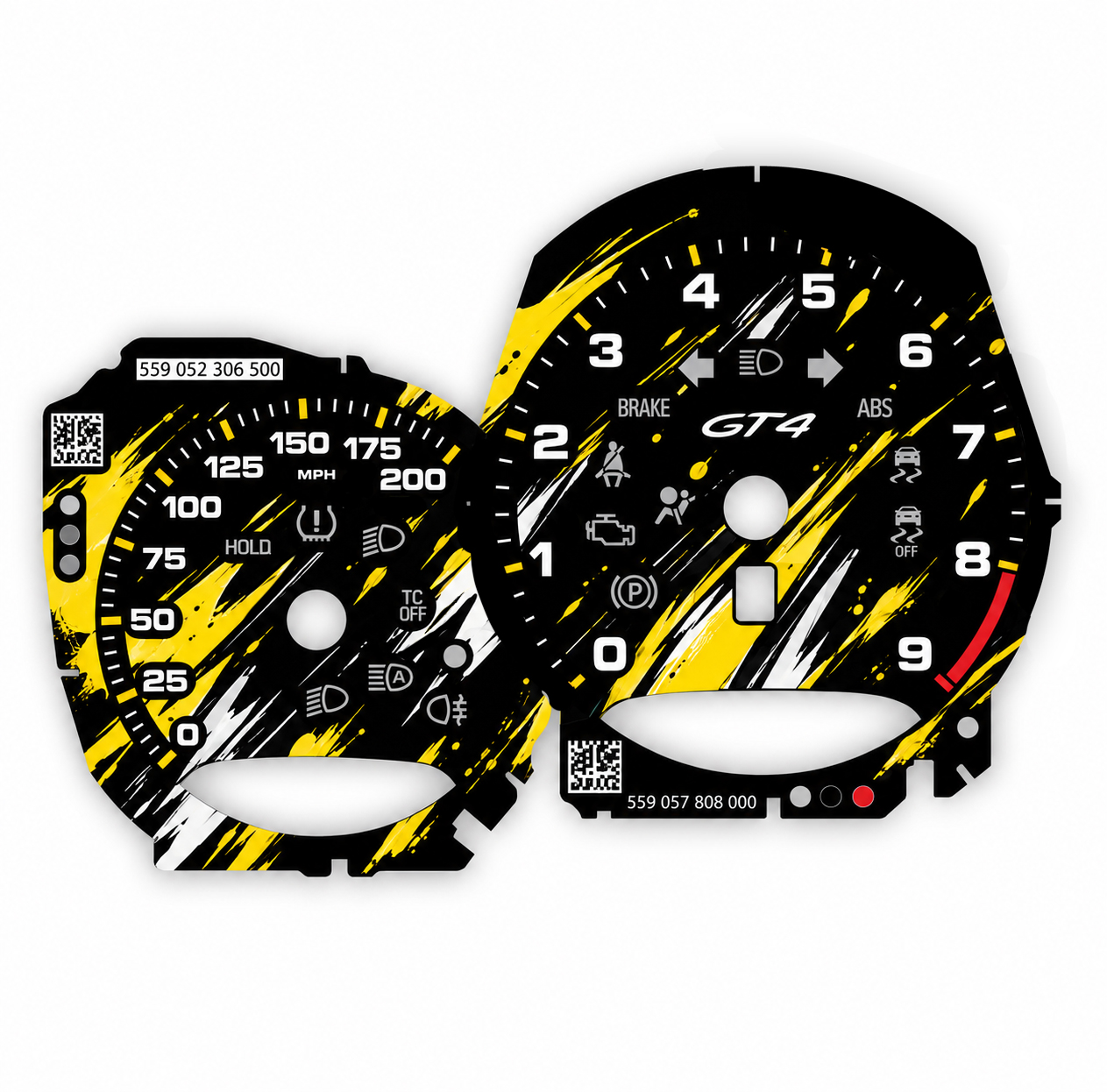 Porsche-718-GT4-gauge-faces-replacement-dials-black-with-brushstroke