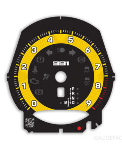 For Porsche 911 991.1: Gauge Face Tachometer – 991 Logo – PDK – Black / Yellow Solid Halo Ring