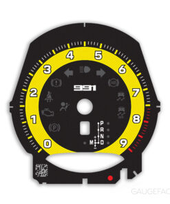 For Porsche 911 991.1: Gauge Face Tachometer – PDK – Black with Yellow Solid Halo Ring