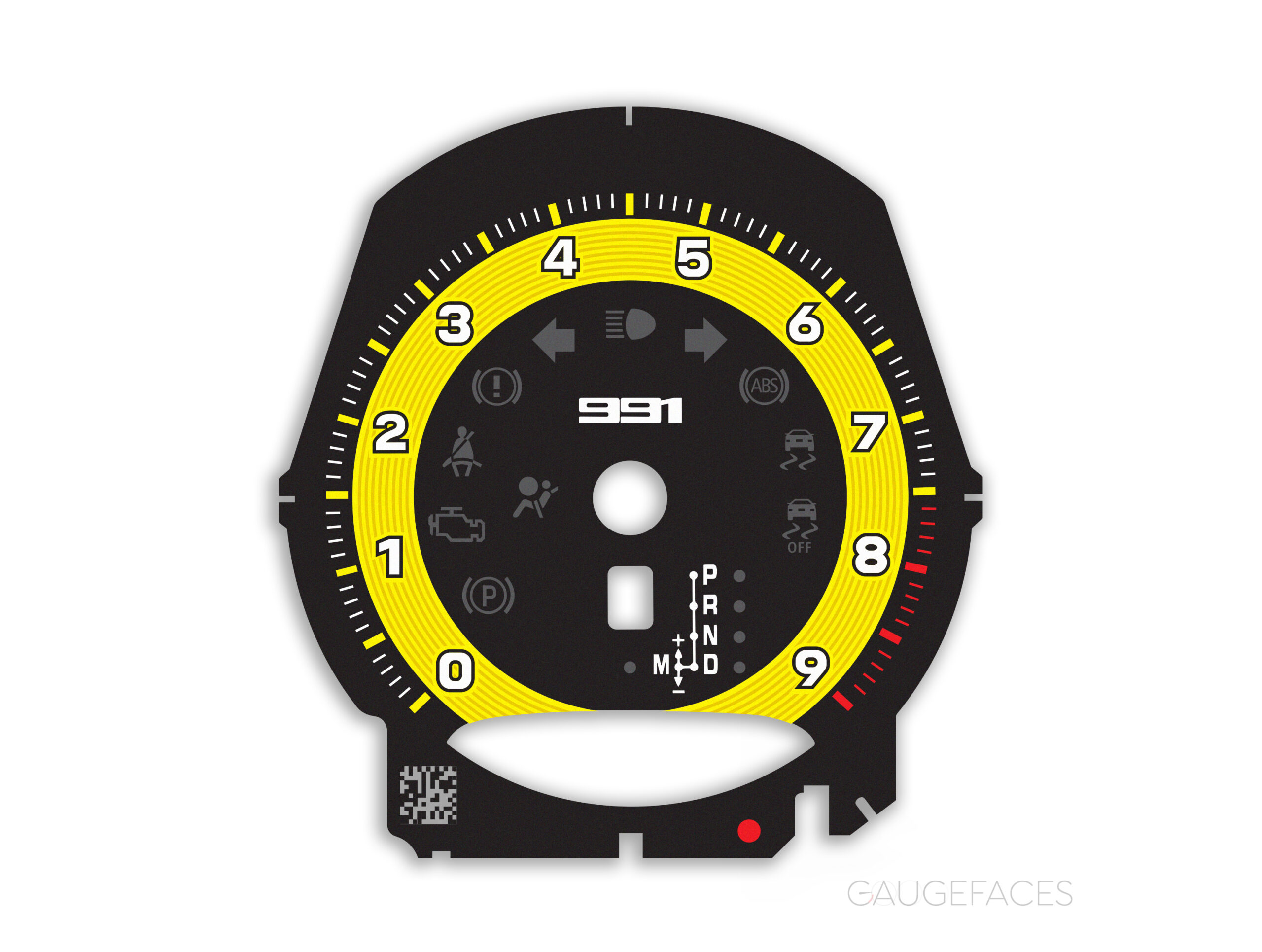 Porsche-911-991-hauge-face-tachometer---PDK--EU-Black-with-Yellow-Solid-Accent-Ring