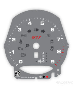 For Porsche 911 991.1: Gauge Face Tachometer - Gray with Red 911 Logo