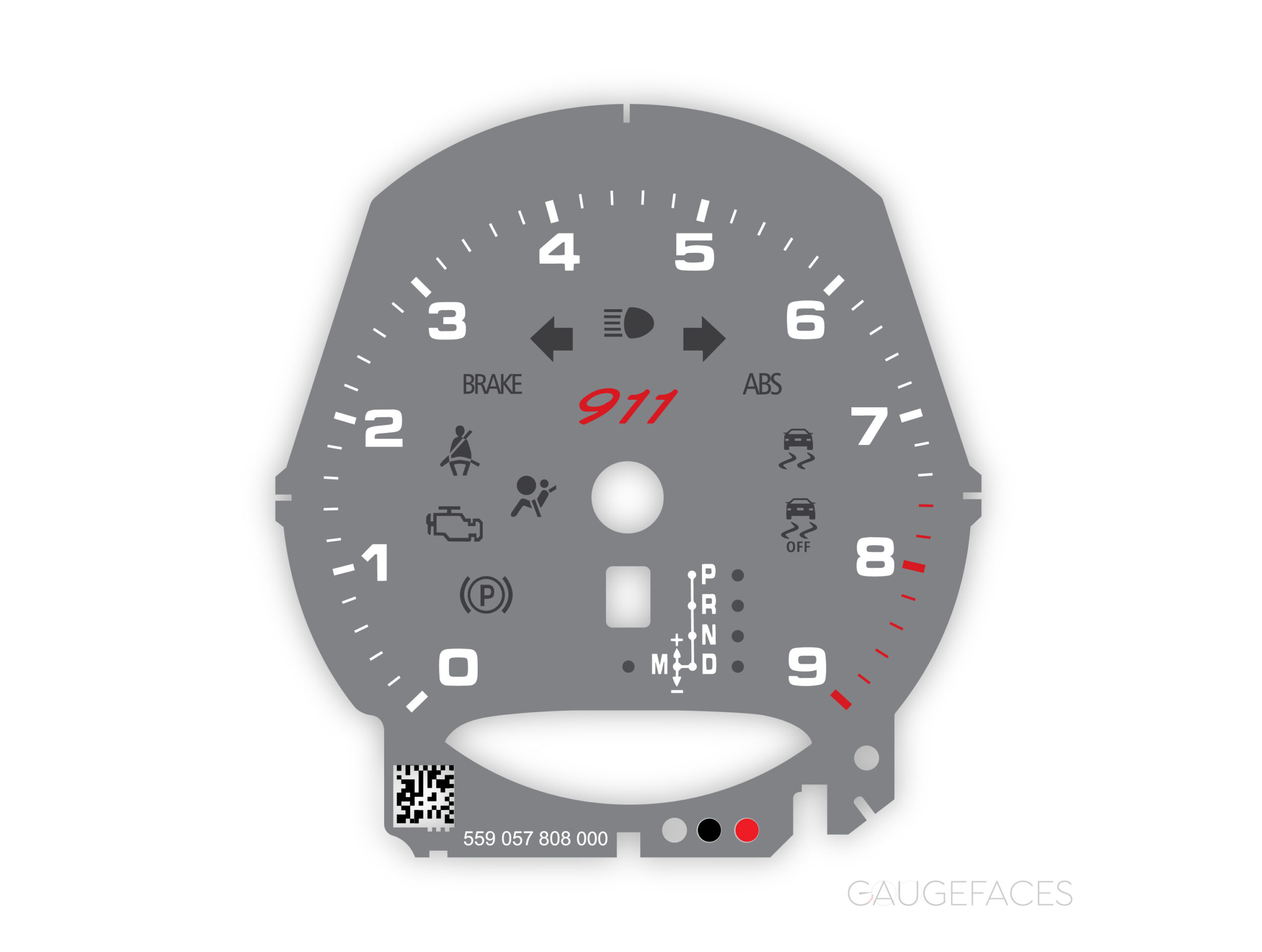 Porsche-911-991.1-PDK-gauge-face-tachometer---gray-with-red-logo